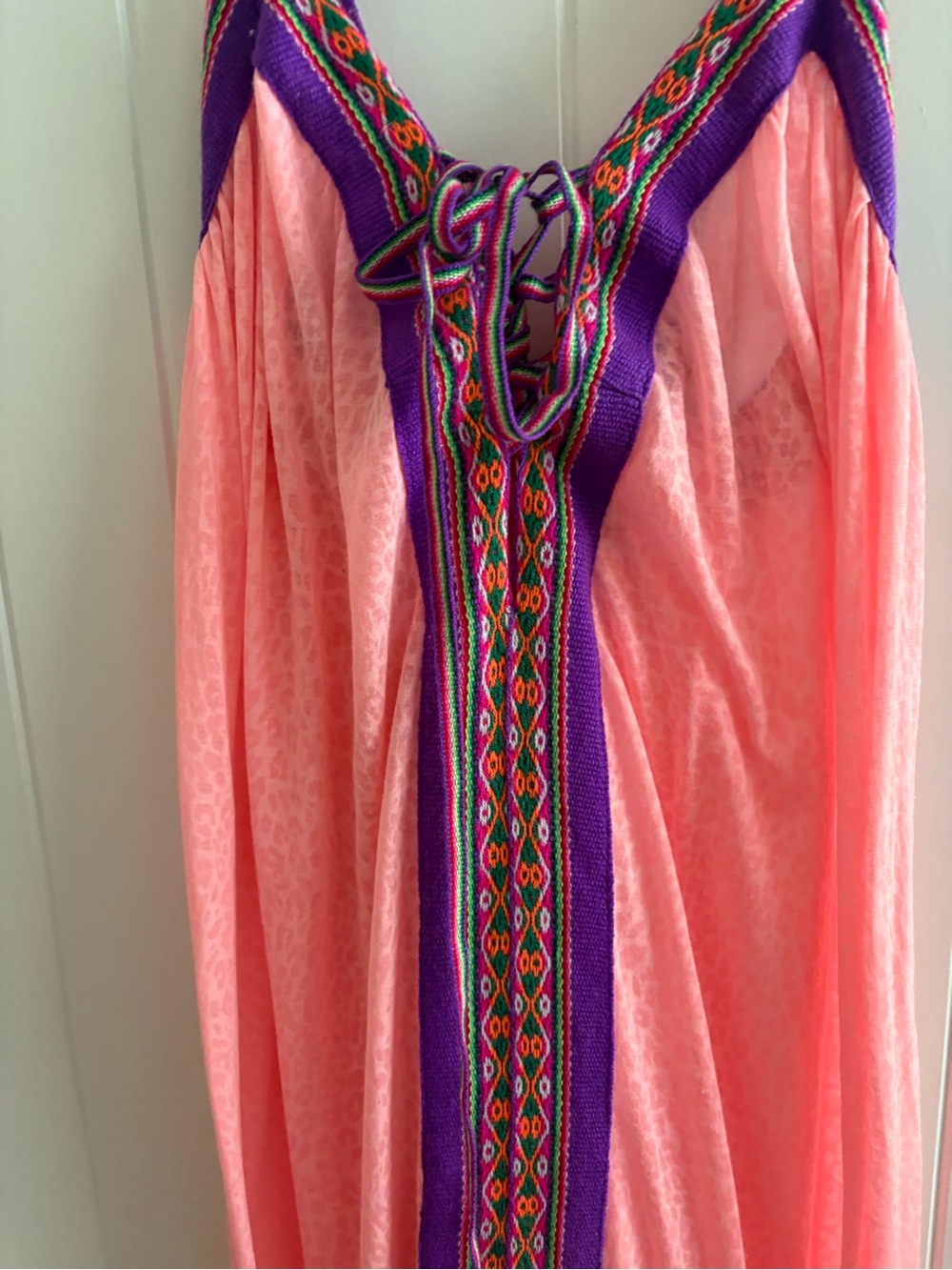 Pitusa Pink Maxi Dress with Purple Embroidered Trim